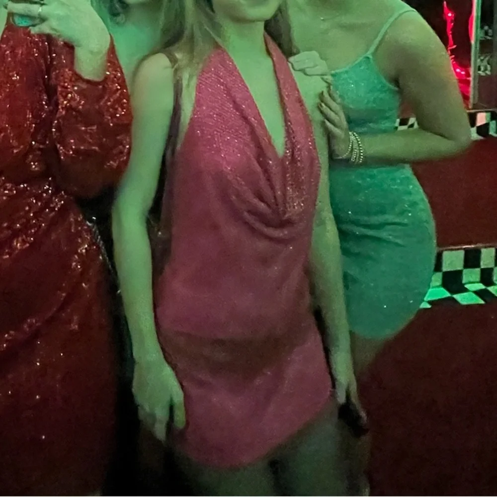 REVOLVE Pink Metallic Mesh Halter Mini Dress - Picture 6 of 7